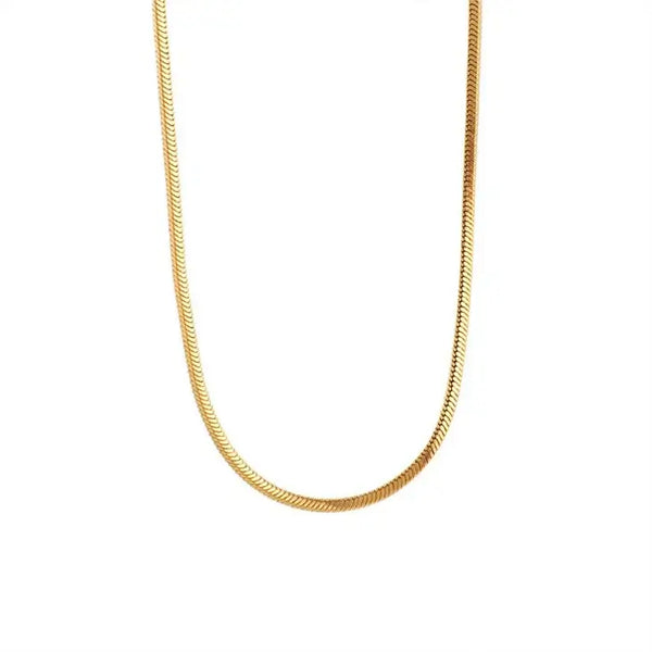 18k Gold Plated Herringbone 4mm Chain Necklace Tarnish Free Waterproof