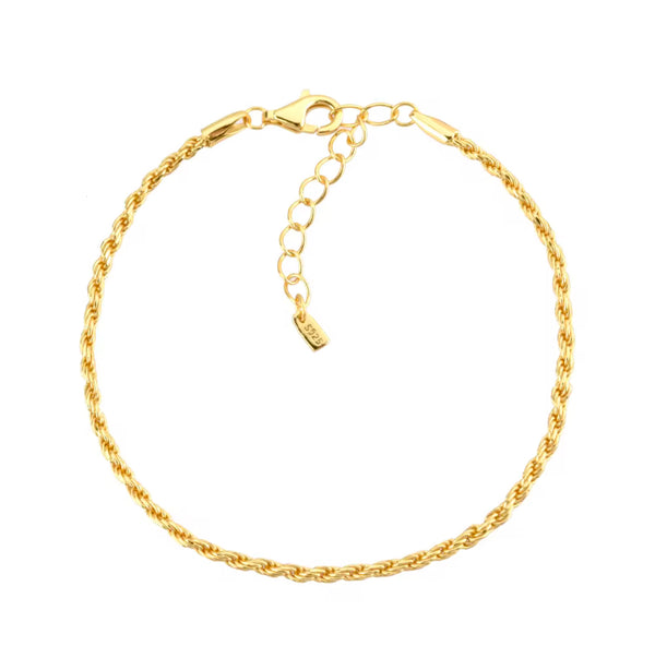 Tarnish Free 18k Gold Rope Bracelet