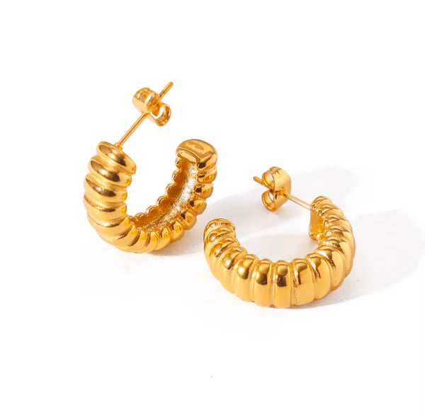 Waterproof Stainless steel Gold 18k Plated  Twist Hoops