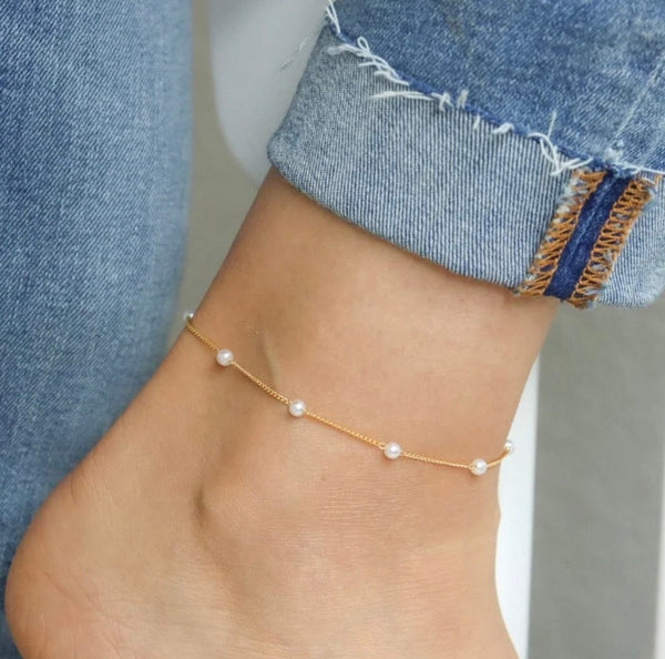 Gold Freshwater Pearl Anklet