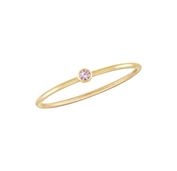 Gold filled pink petite bezel ring with a 2mm size, suitable for sensitive skin.