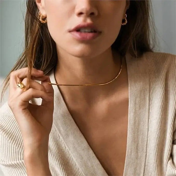Stainless Steel Gold 2mm Chain Herringbone Necklace