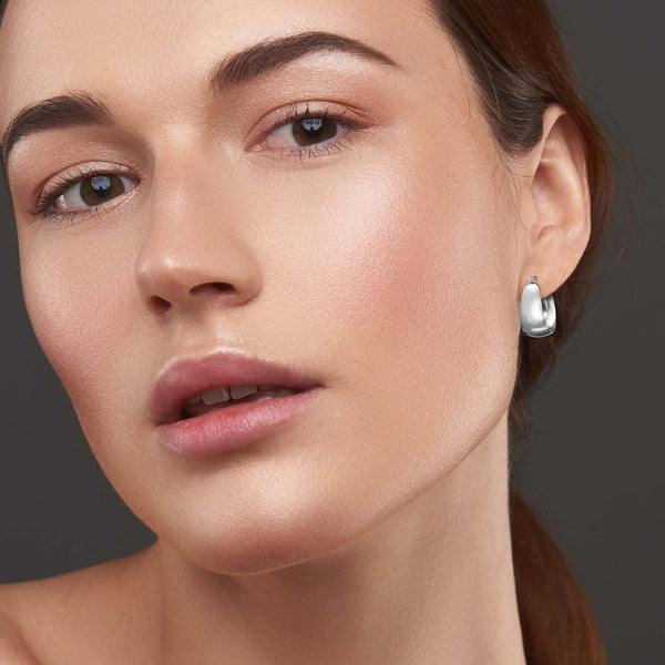 Silver Stainless Steel Plain Hoop Earrings PVD