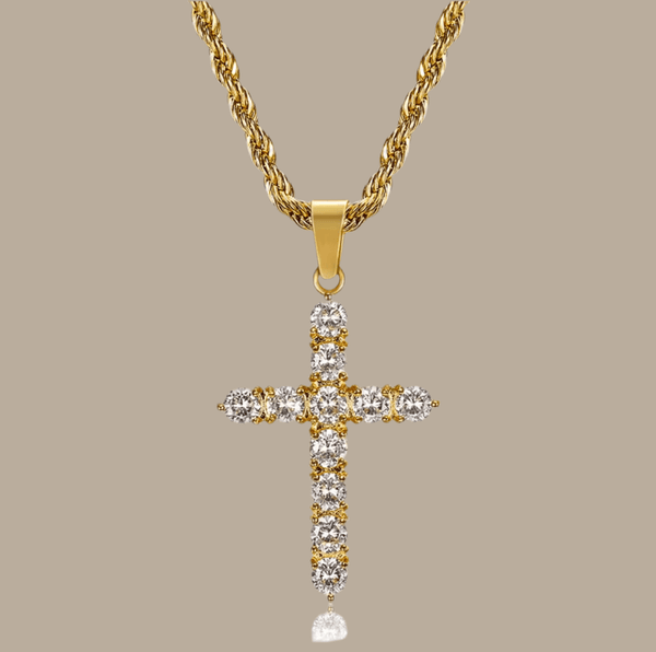 Stainless Steel Rope Chain Necklace With Pendant Cross