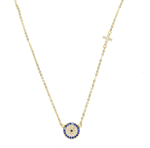 Gold Plated evil Eye Cross necklace Byou Designs