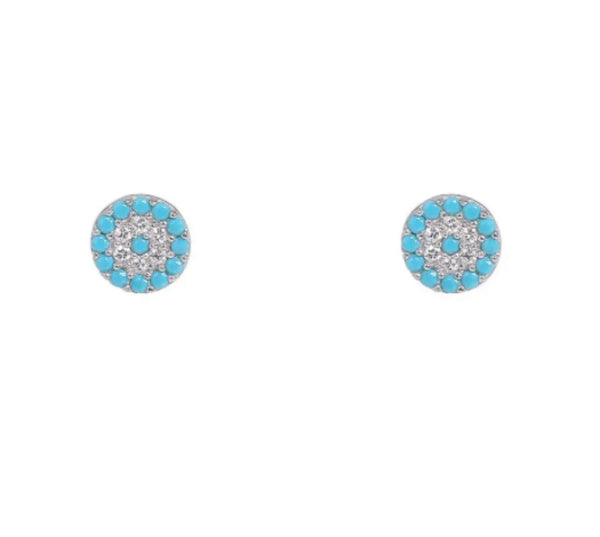 Sterling Silver Evil Eye Studs with Cubic Zirconia Turquoise and Clear