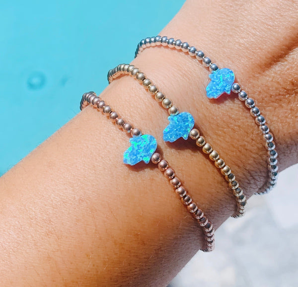 Blue Opal Hamsa Stretch Bracelet