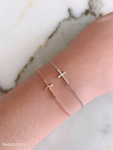 Dainty Cross Sterling Silver Bracelet
